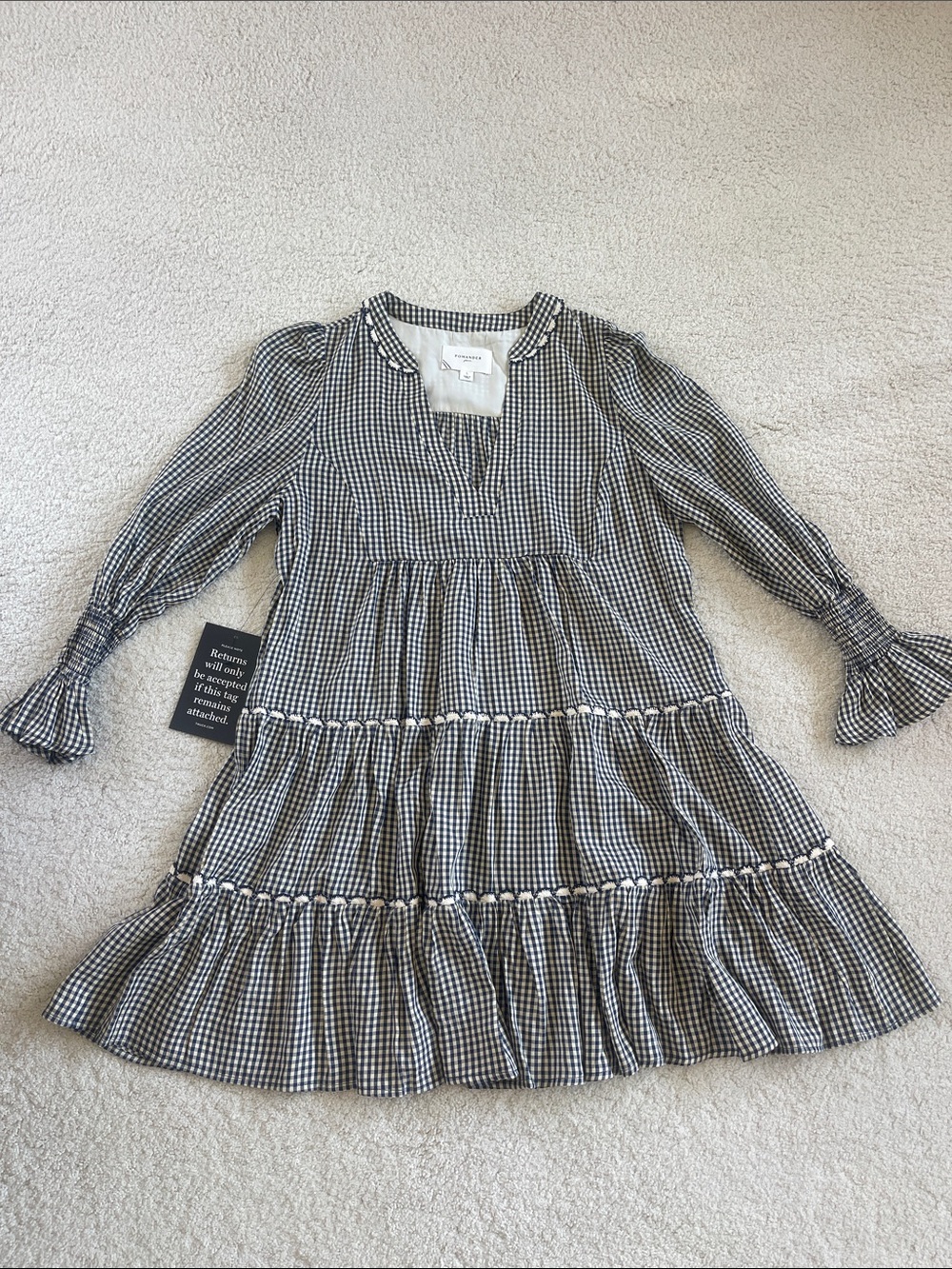 Tuckernuck Pomander Place Dress Women's Large Blue Navy Gingham Long Sleeve